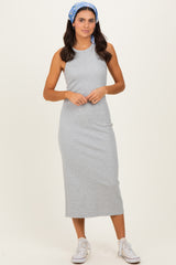 Heather Grey Ribbed Tank Midi Dress