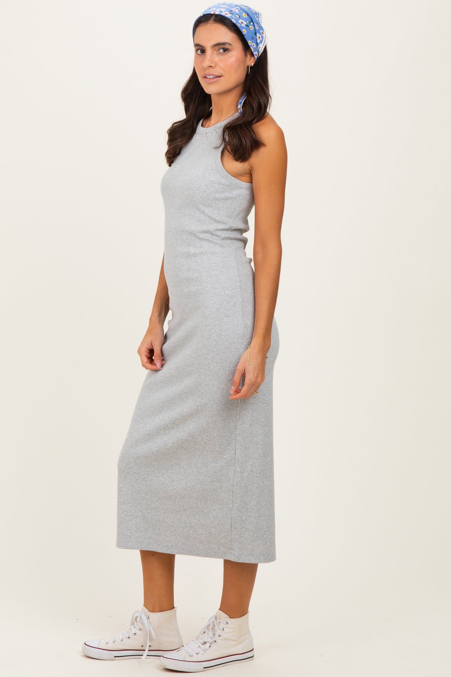 Heather Grey Ribbed Tank Midi Dress