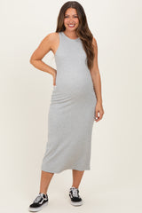 Heather Grey Ribbed Maternity Tank Midi Dress
