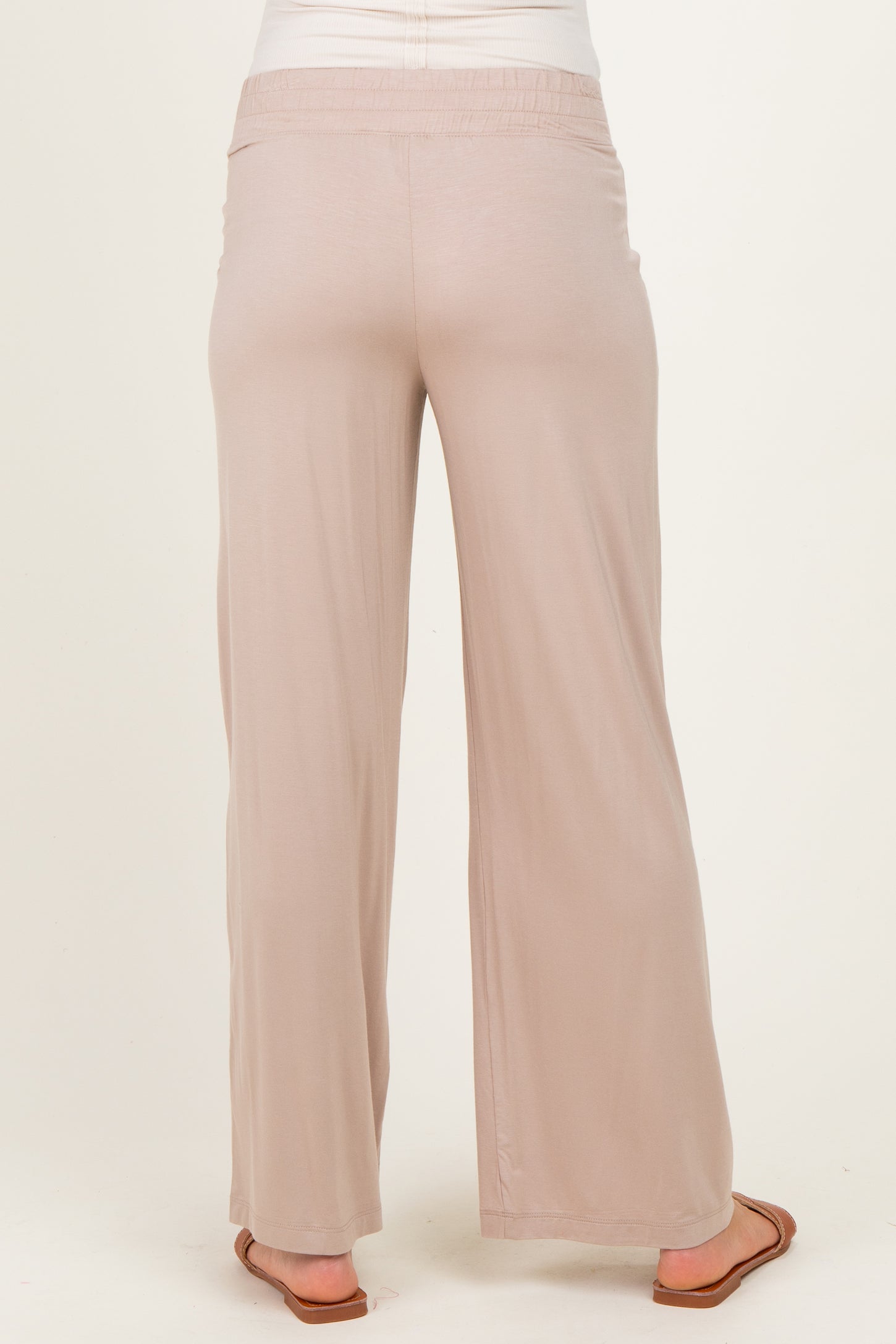 Beige Ankle Wide Leg Maternity Pants