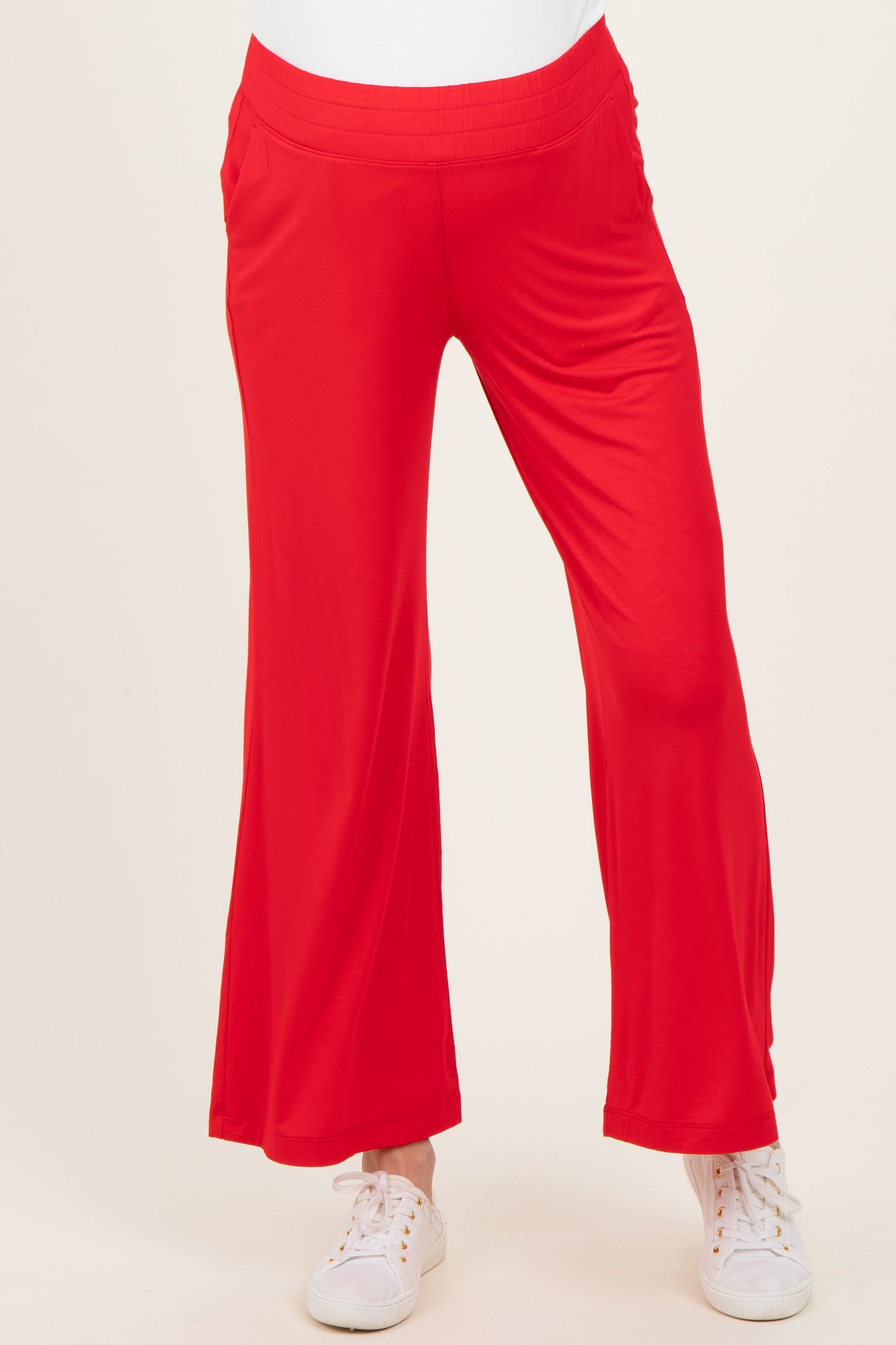 Red Ankle Wide Leg Maternity Pants