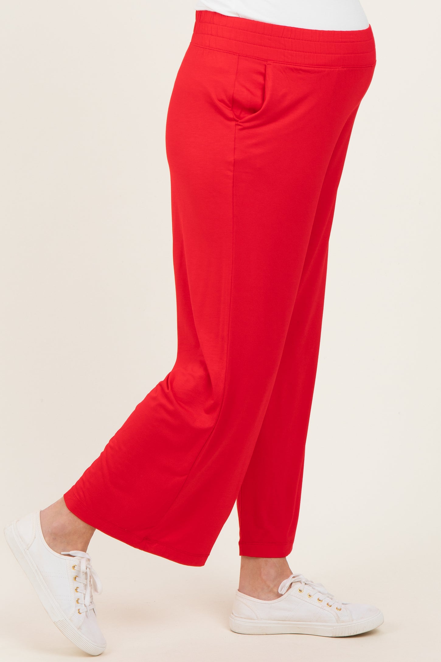 Red Ankle Wide Leg Maternity Pants