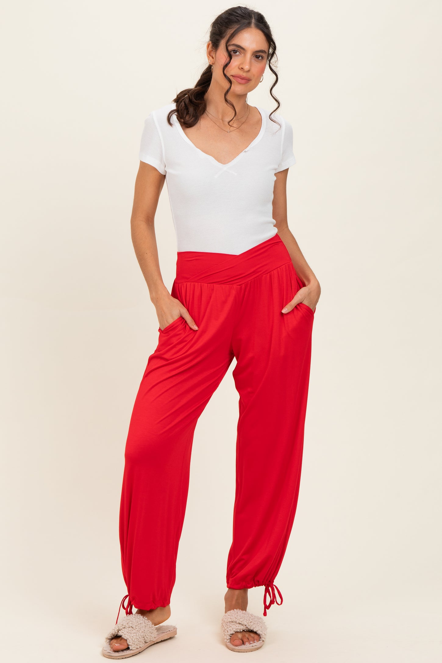 Red Crossover Waist Pants