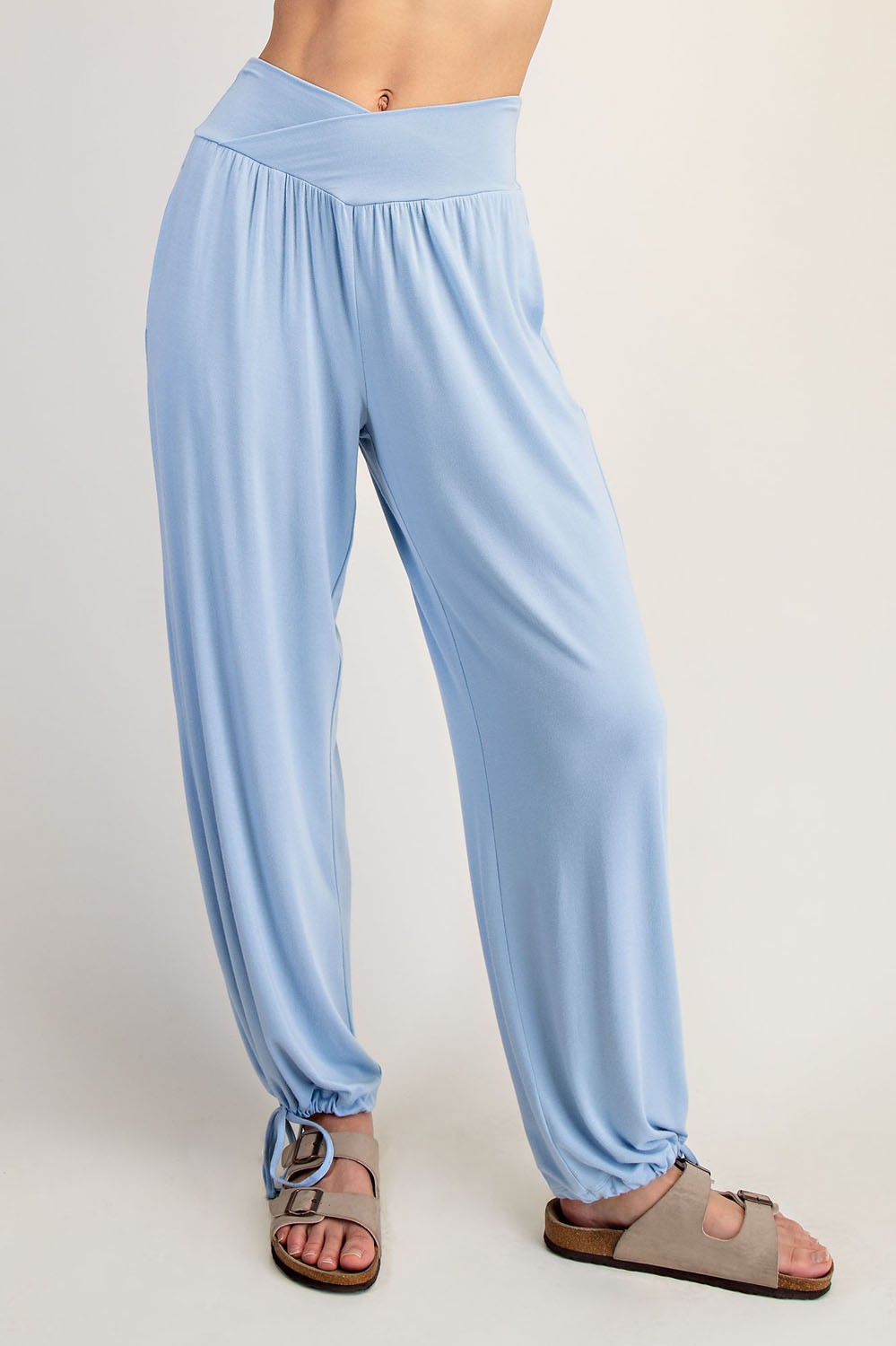 Light Blue Crossover Waist Maternity Pants