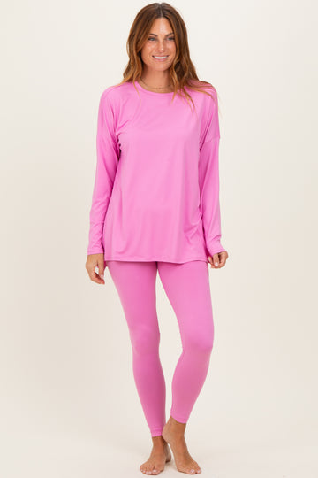 Pink Brushed Knit Oversized Top and Legging Set