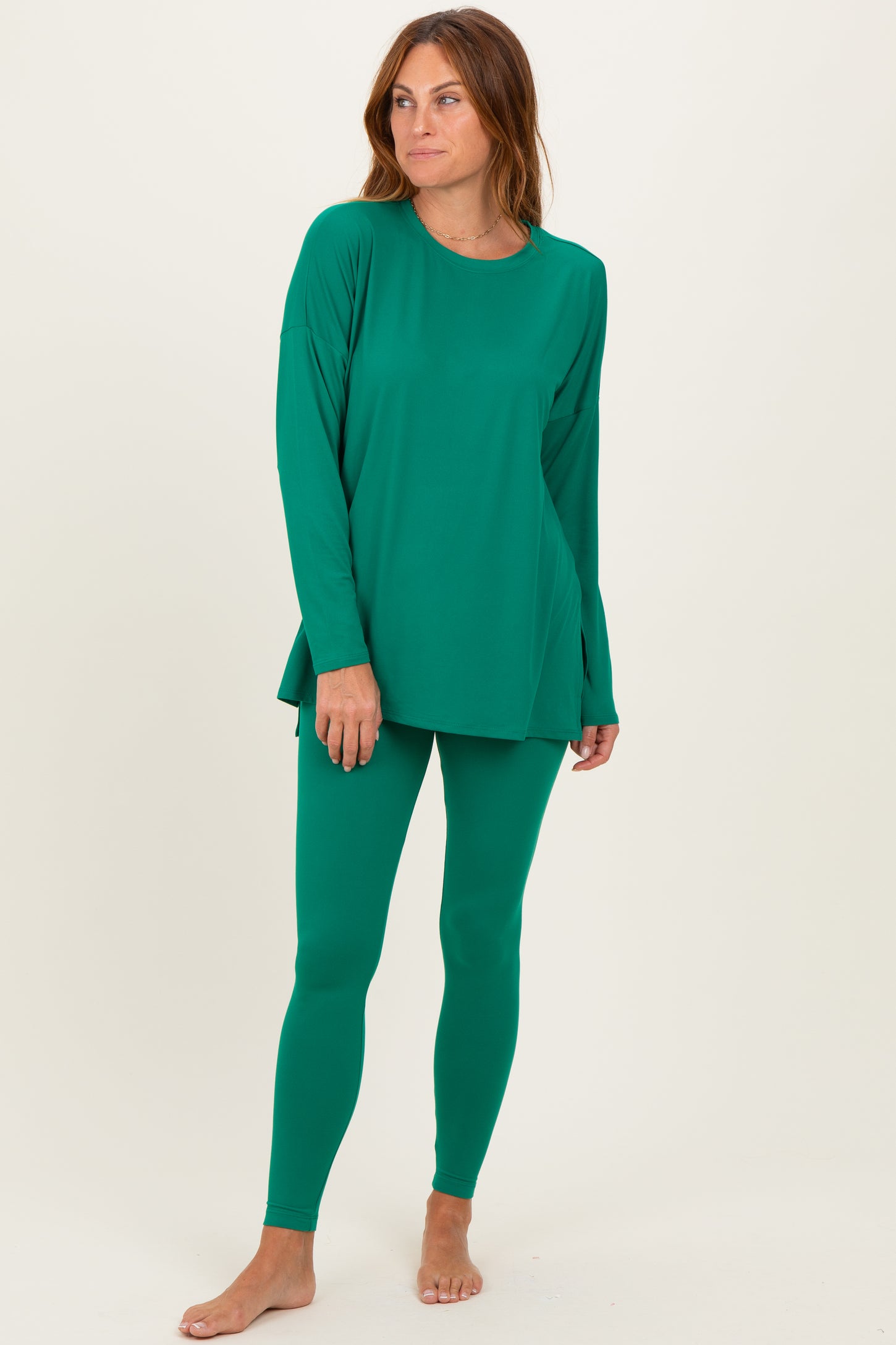 Emerald Brushed Knit Oversized Top and Legging Set