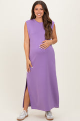 Lavender Sleeveless Side Slit Maternity Midi Dress