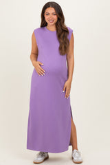 Lavender Sleeveless Side Slit Maternity Midi Dress