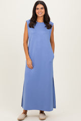 Light Blue Sleeveless Side Slit Midi Dress