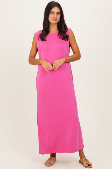 Pink Sleeveless Side Slit Midi Dress