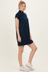 Navy Mock Neck Mini Dress