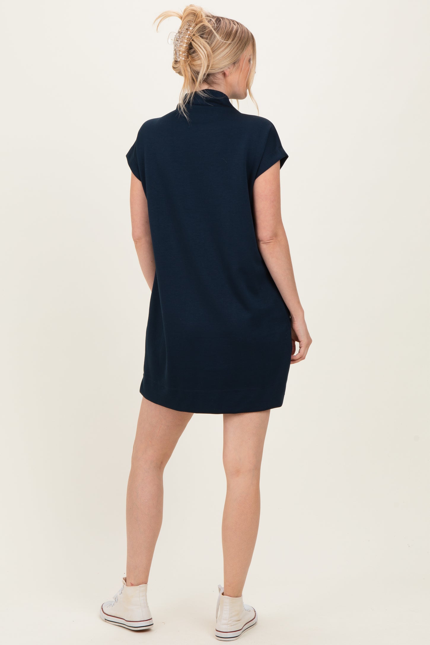 Navy Mock Neck Mini Dress
