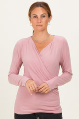 Mauve Brushed Knit Wrap Front Maternity Top