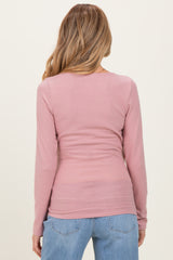 Mauve Brushed Knit Wrap Front Maternity Top