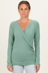 Green Brushed Knit Wrap Front Maternity Top