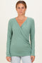 Green Brushed Knit Wrap Front Top