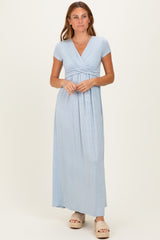 PinkBlush Light Blue Draped Maternity/Nursing Maxi Dress