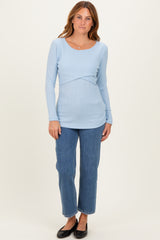 Light Blue Ribbed Crossover Nursing Top