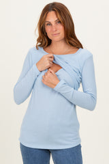 Light Blue Ribbed Crossover Nursing Top