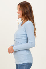 Light Blue Ribbed Crossover Nursing Top