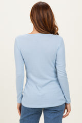 Light Blue Ribbed Crossover Nursing Top