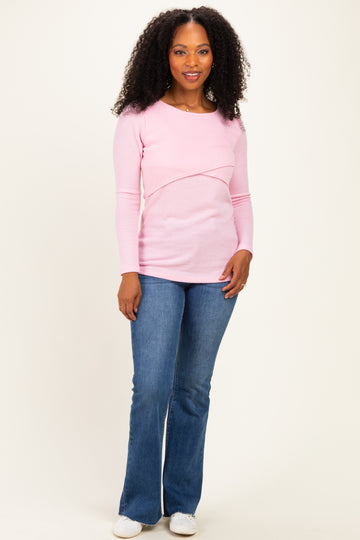 Light Pink Ribbed Crossover Nursing Top