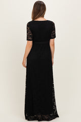 Black Lace Sash Tie Maternity Gown