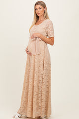 Mocha Lace Sash Tie Maternity Gown
