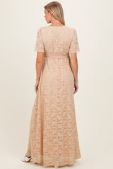 Mocha Lace Sash Tie Maternity Gown