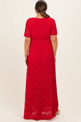 Red Lace Sash Tie Maternity Gown