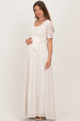 Ivory Lace Sash Tie Maternity Gown