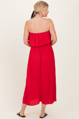 Ruby Woven Crinkle Flounce Strapless Maxi Dress