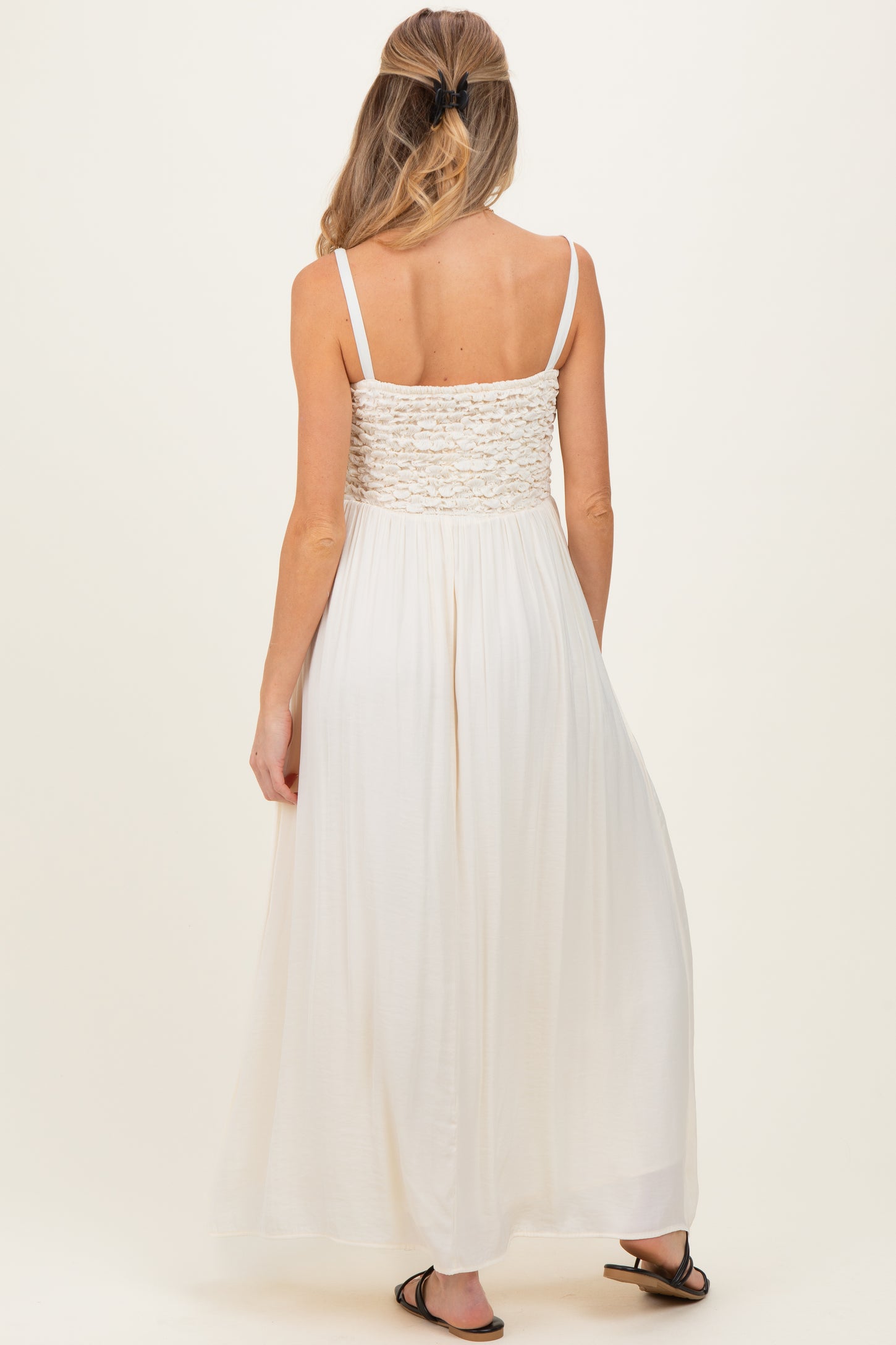 Ivory Textured Smocked Maternity Maxi Dress