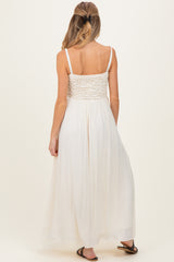 Ivory Textured Smocked Maternity Maxi Dress