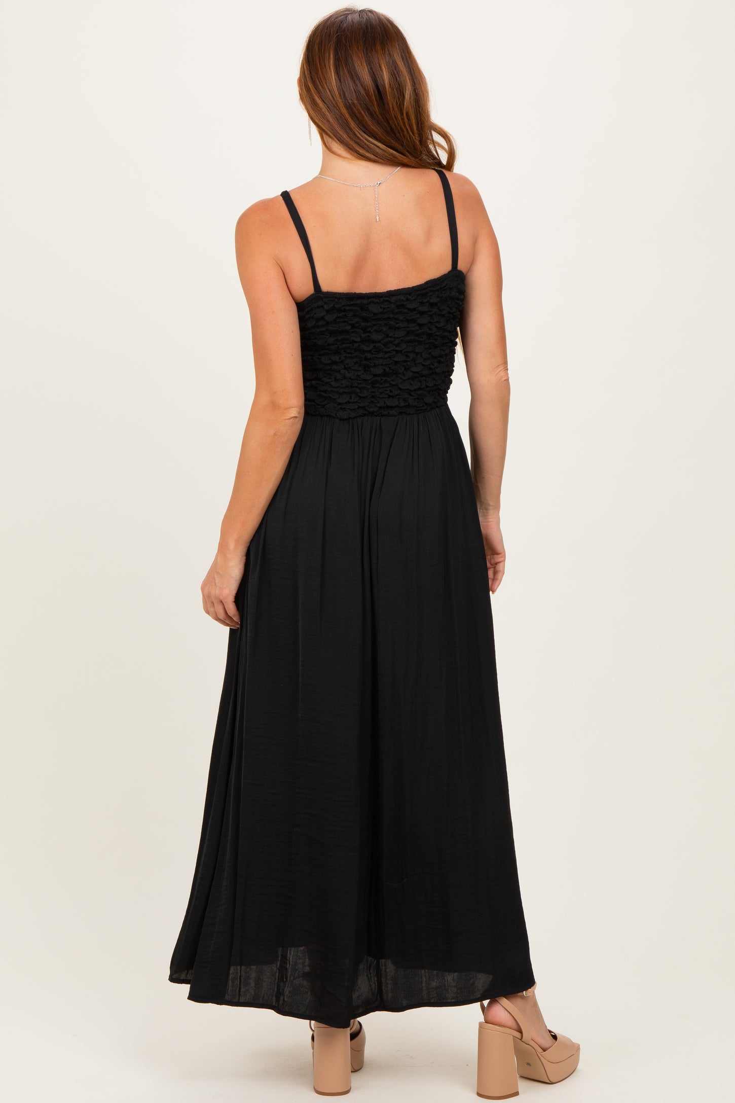 Black Textured Smocked Maxi Dress