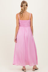 Pink Textured Smocked Maternity Maxi Dress