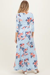 Sky Blue Floral Maternity Wrap Maxi Dress