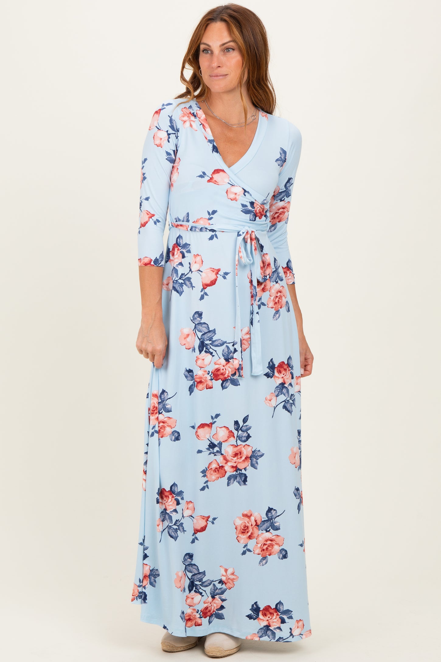 Sky Blue Floral Wrap Maxi Dress