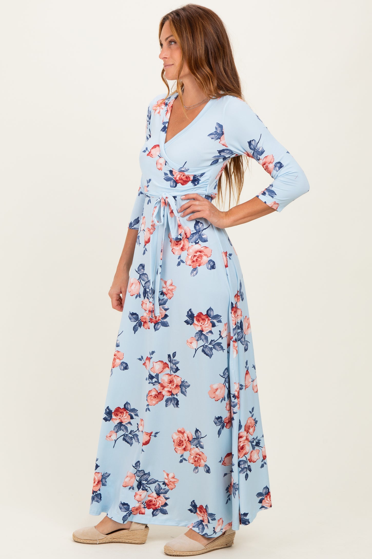 Sky Blue Floral Wrap Maxi Dress