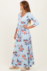 Sky Blue Floral Wrap Maxi Dress