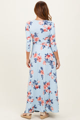 Sky Blue Floral Wrap Maxi Dress