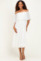 Cream Pleated Off Shoulder Flounce Midi Dress