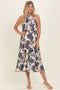 Navy Floral Flounce Halter Midi Dress