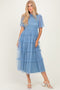 Blue Smocked Top Mesh Midi Dress