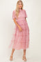 Pink Smocked Top Mesh Midi Dress
