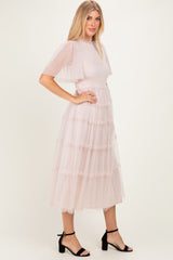 Cream Smocked Top Mesh Midi Dress