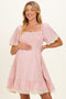 Light Pink Striped Smocked Lace Trim Maternity Dress