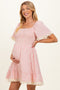 Light Pink Striped Smocked Lace Trim Maternity Dress