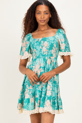 Jade Floral Smocked Lace Trim Dress