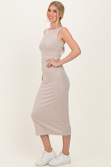 Mocha Striped Boat Neck Sleeveless Midi Dress